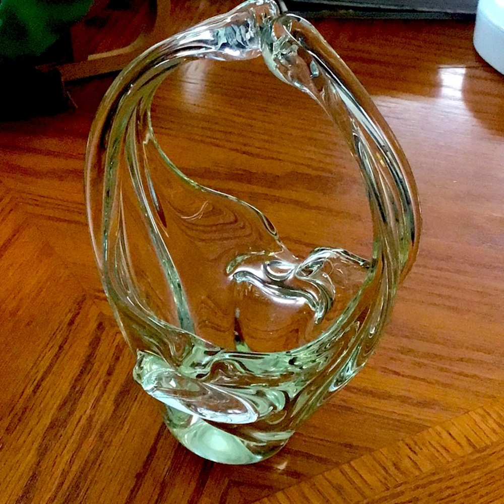 Vintage lead crystal glass basket vase